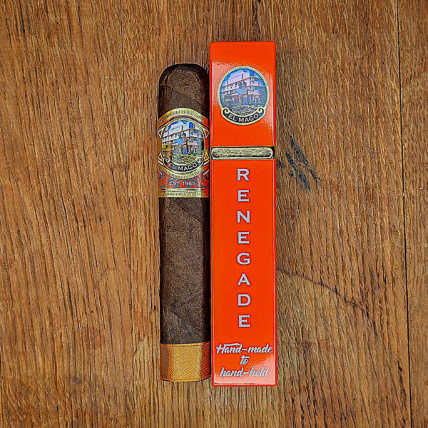 El Mago Renegade cigar in the tube next to cigar out of the tube.