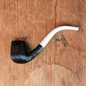 BriarWorks Classic Bent Billiard Pipe in Dark Rusticated with white stem
