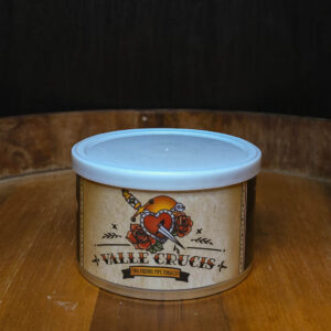 Valle Crucis pipe tobacco in a 2 oz sealed tin