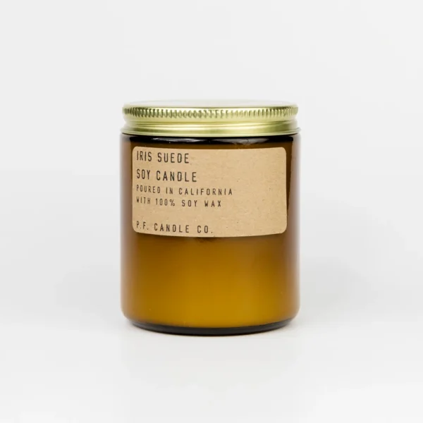 Iris Suede soy candle in amber jar