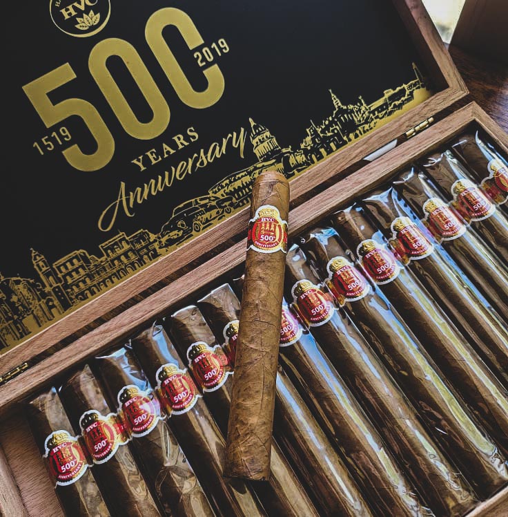 HVC 500th Anniversary cigar box open with cigars displayed