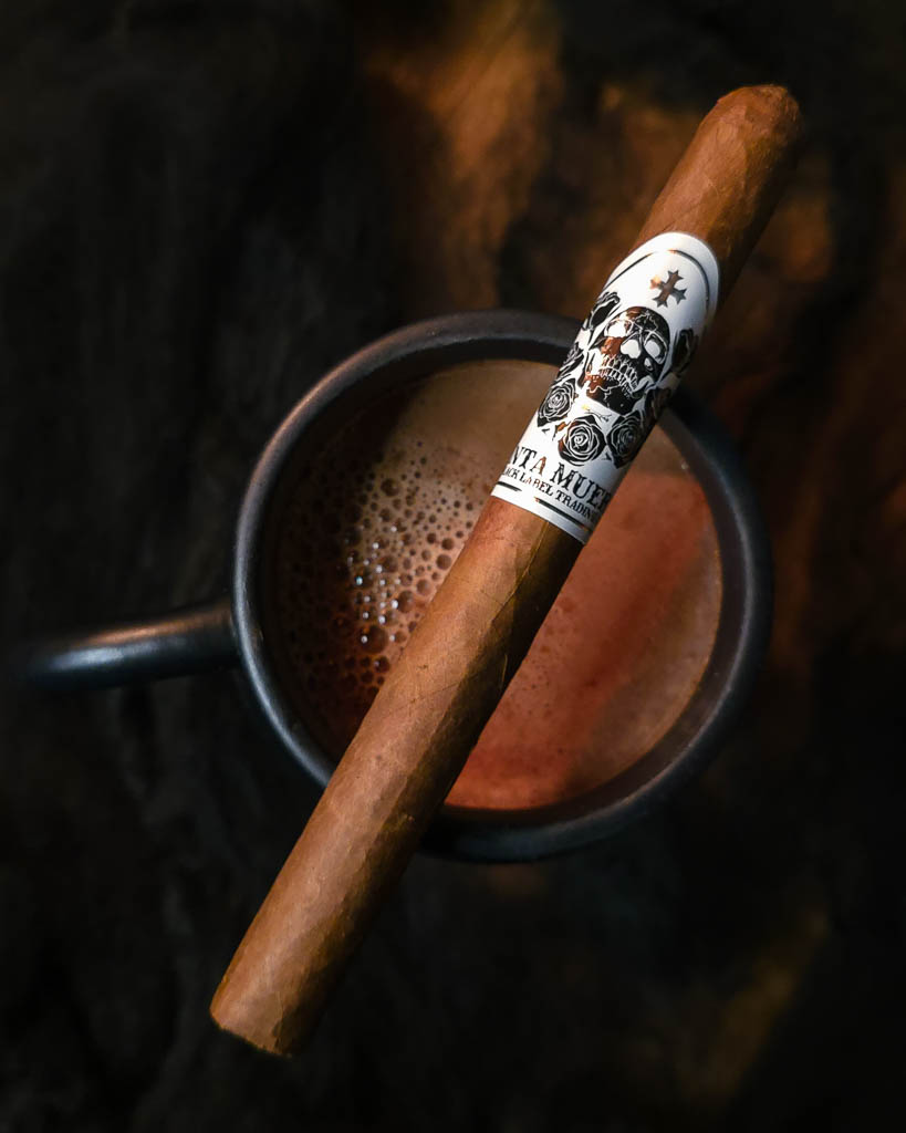 Black Label Trading Co Santa Muerte cigar paired with a cup of hot chocolate
